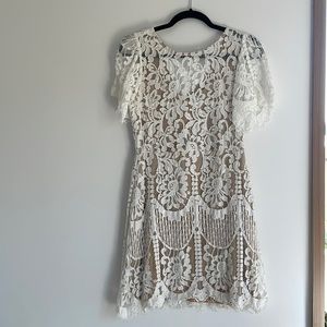Lulus Pearson White Lace Short Sleeve Dress, Medium